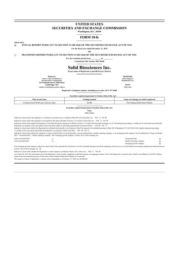 Miniature Solid Biosciences
 10-K Rapport annuel 2019