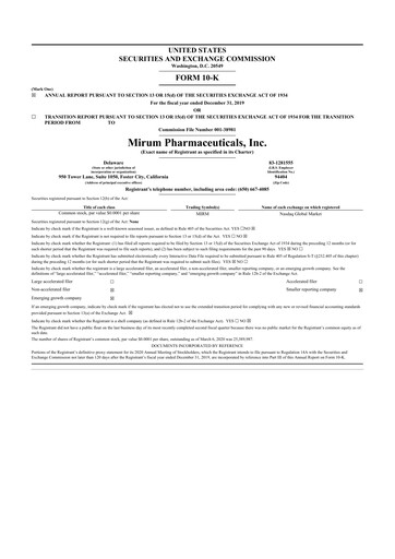 Thumbnail Mirum Pharmaceuticals 10-K Annual Report 2019