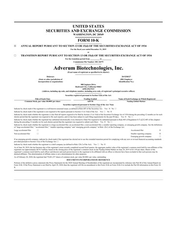 Thumbnail Adverum Biotechnologies
 10-K Annual Report 2019