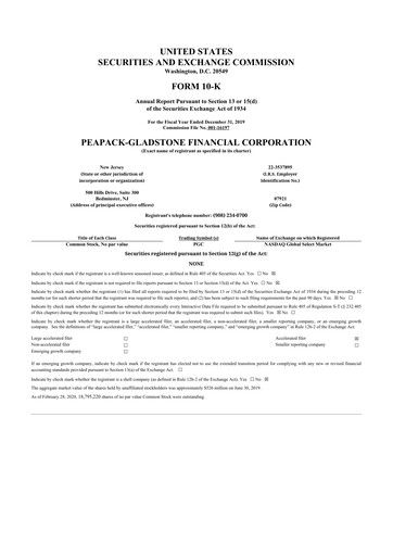 Thumbnail Peapack-Gladstone Financial 10-K Annual Report 2019