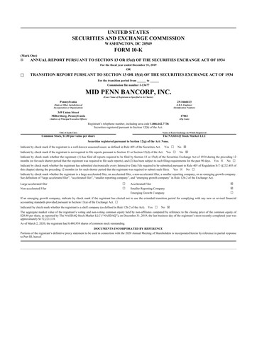 Thumbnail Mid Penn Bancorp 10-K Annual Report 2019