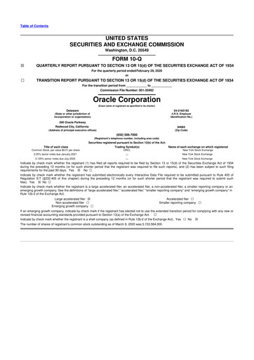 Thumbnail Oracle 10-Q Quarterly Report FY2020 