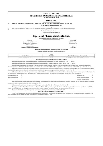 Vorschaubild EyePoint Pharmaceuticals
 10-K Jahresbericht 2019