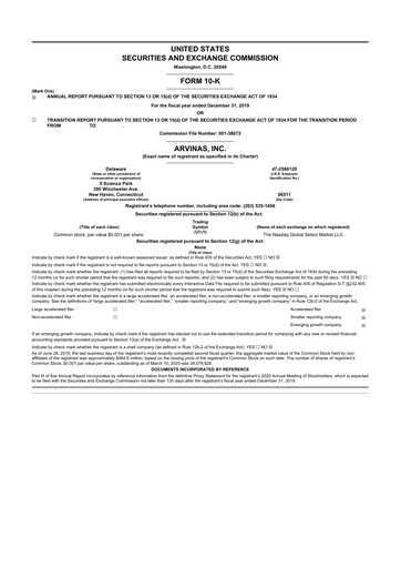 Thumbnail Arvinas 10-K Annual Report 2019