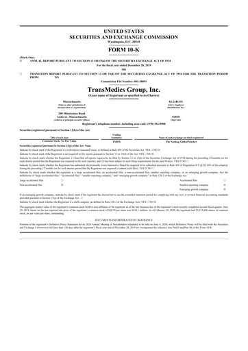 Thumbnail TransMedics Group 10-K Annual Report 2019