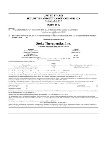Vorschaubild Stoke Therapeutics 10-K Jahresbericht 2019
