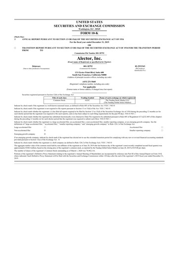 Vorschaubild Alector
 10-K Jahresbericht 2019