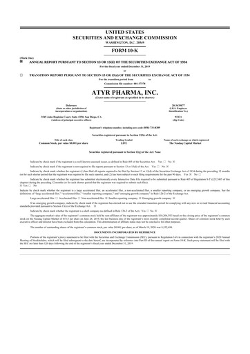 Vorschaubild aTyr Pharma 10-K Jahresbericht 2019