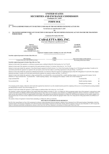Thumbnail Cabaletta Bio 10-K Annual Report 2019