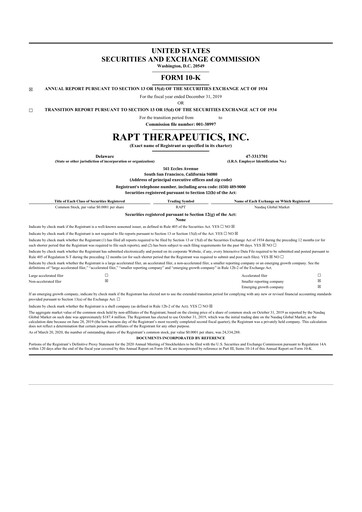 Thumbnail RAPT Therapeutics 10-K Annual Report 2019