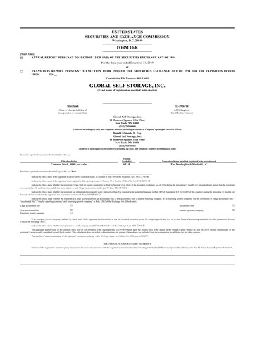 Thumbnail Global Self Storage 10-K Annual Report 2019