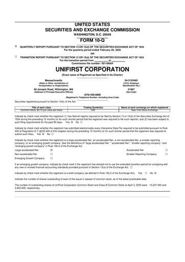 Vorschaubild UniFirst 10-Q Quartalsbericht 2020 