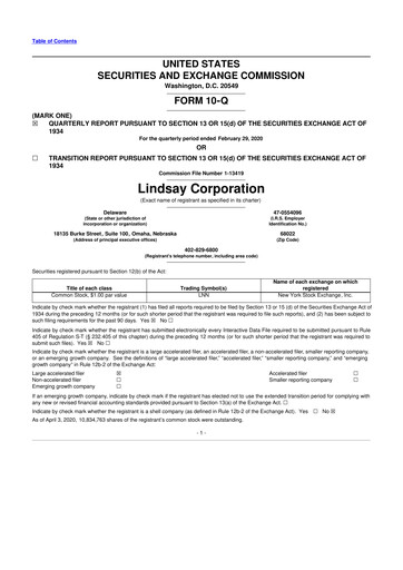 Thumbnail Lindsay Corporation
 10-Q Quarterly Report FY2020 