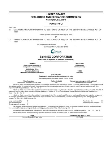 Thumbnail TD Synnex 10-Q Quarterly Report FY2020 