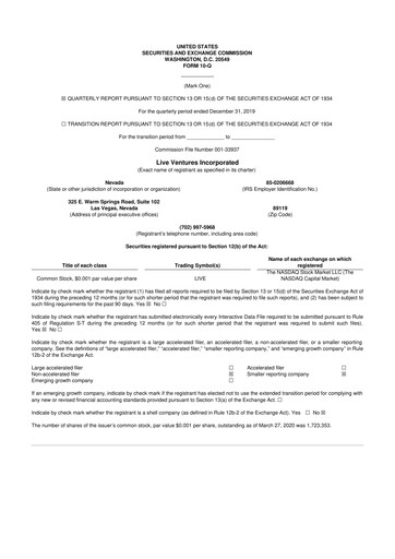 Thumbnail Live Ventures 10-Q Quarterly Report FY2020 