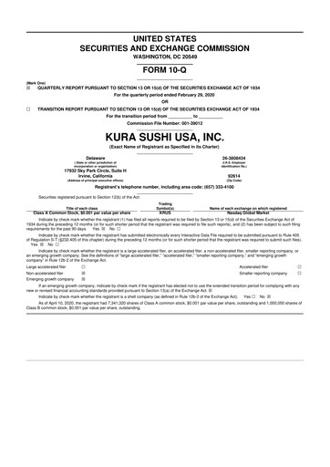 Thumbnail Kura Sushi USA 10-Q Quarterly Report FY2020 