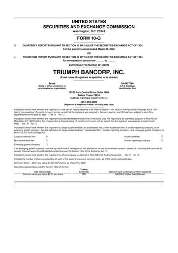 Thumbnail Triumph Financial 10-Q Quarterly Report FY2020 