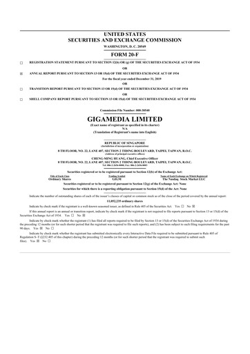 Thumbnail GigaMedia 20-F Annual Report 2019