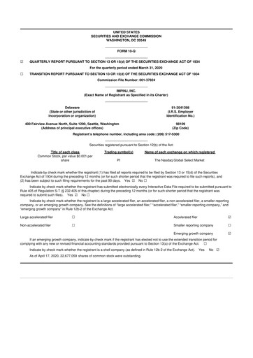 Miniature Impinj 10-Q Rapport trimestriel 2020 