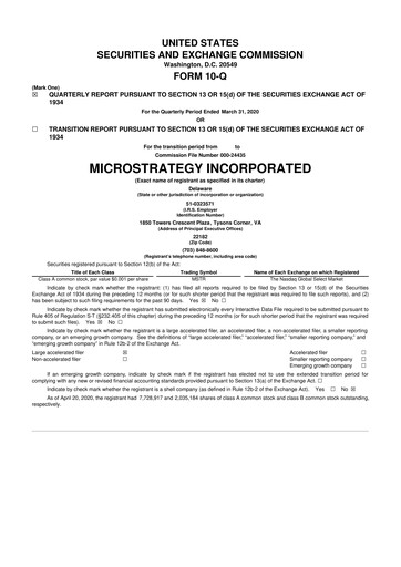 Thumbnail Strategy 
 (MicroStrategy) 10-Q Quarterly Report FY2020 