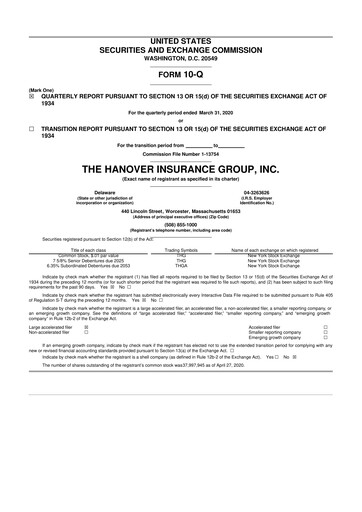 Thumbnail Hanover Insurance Group 10-Q Quarterly Report FY 