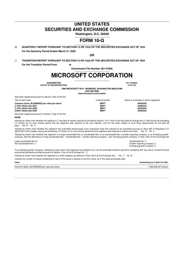 Thumbnail Microsoft 10-Q Quarterly Report FY2020 