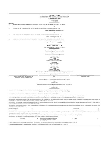 Miniature Zai Lab 20-F Rapport annuel 2019