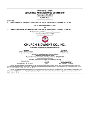 Thumbnail Church & Dwight
 10-Q Quarterly Report FY2020 