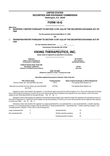 Vorschaubild Viking Therapeutics
 10-Q Quartalsbericht 2020 