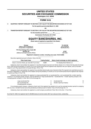 Thumbnail Equity Bancshares 10-Q Quarterly Report FY2020 
