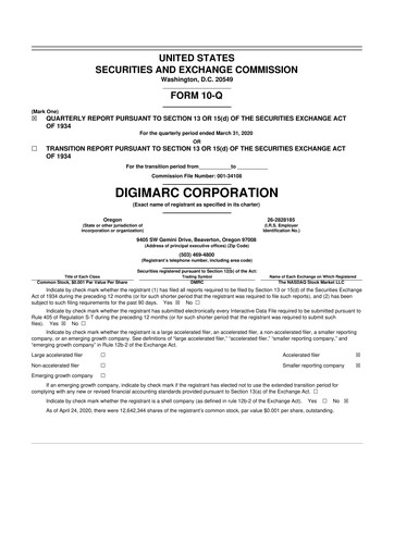 Thumbnail Digimarc
 10-Q Quarterly Report FY2020 
