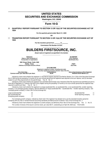 Thumbnail Builders FirstSource
 10-Q Quarterly Report FY2020 