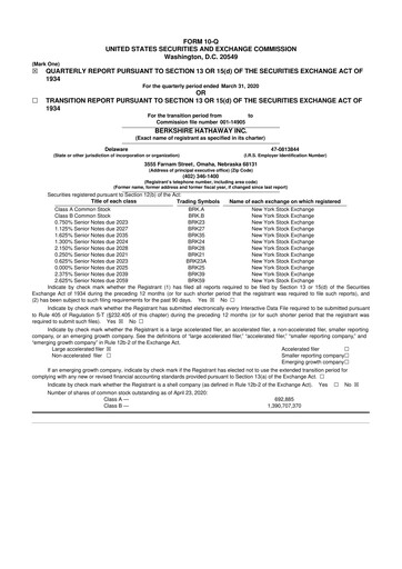 Thumbnail Berkshire Hathaway  10-Q Quarterly Report FY2020 