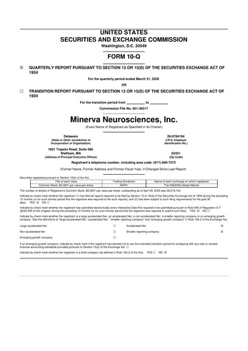 Thumbnail Minerva Neurosciences
 10-Q Quarterly Report FY 
