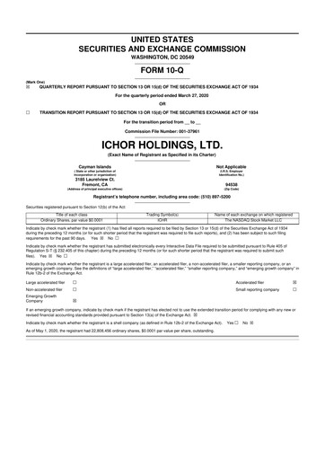 Thumbnail Ichor Systems 10-Q Quarterly Report FY2020 