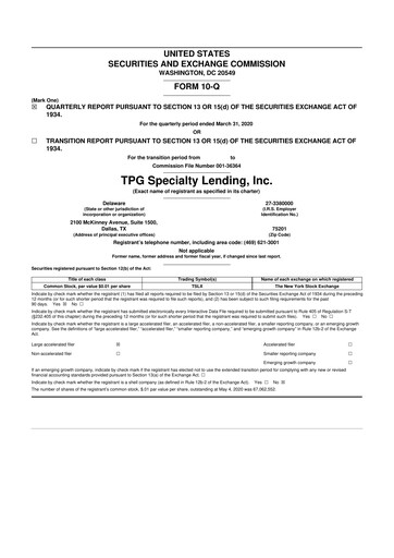 Thumbnail Sixth Street Specialty Lending 10-Q Quarterly Report FY 