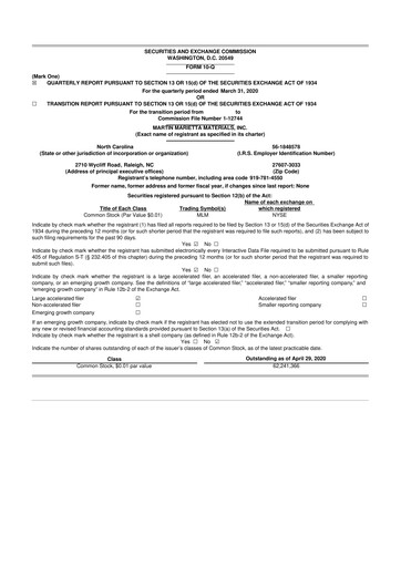 Thumbnail Martin Marietta Materials 10-Q Quarterly Report FY2020 