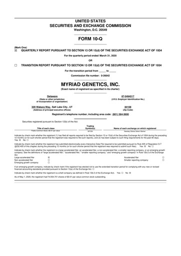 Thumbnail Myriad Genetics 10-Q Quarterly Report FY 