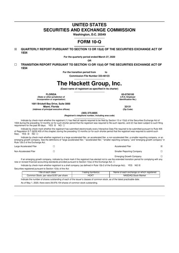 Thumbnail The Hackett Group

 10-Q Quarterly Report FY2020 