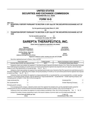 Thumbnail Sarepta Therapeutics
 10-Q Quarterly Report FY2020 