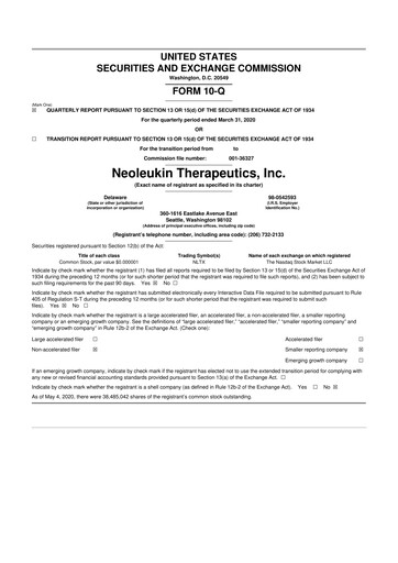 Miniature Neurogene 10-Q Rapport trimestriel 2020 