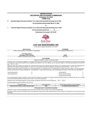 Thumbnail Live Oak Bank
 10-Q Quarterly Report FY2020 