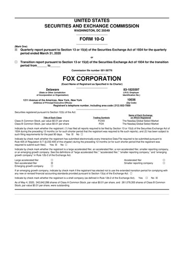 Thumbnail Fox Corporation 10-Q Quarterly Report FY2020 