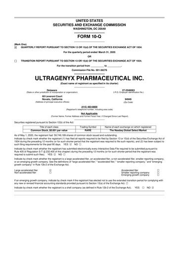 Miniature Ultragenyx Pharmaceutical 10-Q Rapport trimestriel 2020 