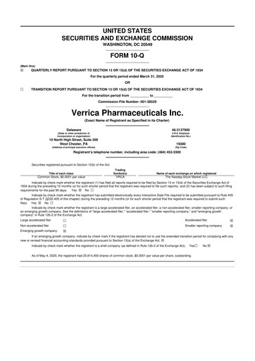 Thumbnail Verrica Pharmaceuticals 10-Q Quarterly Report FY2020 