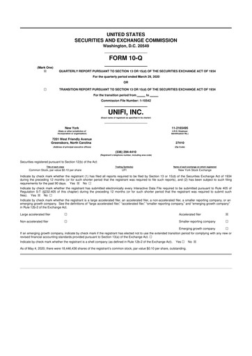 Thumbnail Unifi 10-Q Quarterly Report FY2020 