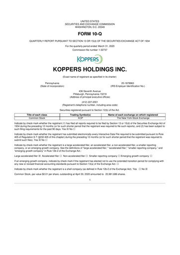 Vorschaubild Koppers Holdings 10-Q Quartalsbericht 2020 