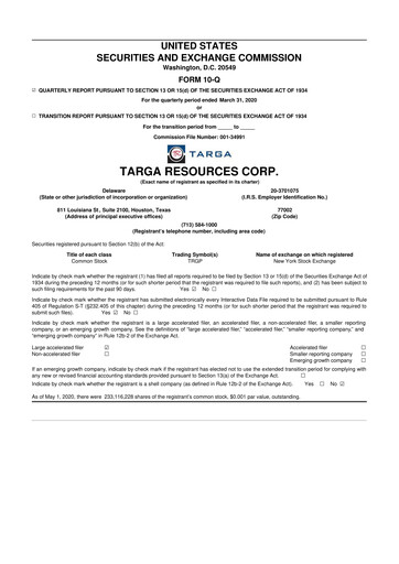 Thumbnail Targa Resources
 10-Q Quarterly Report FY2020 