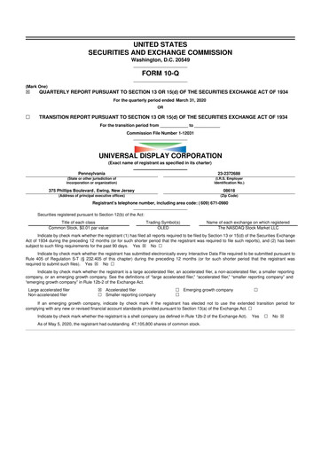 Vorschaubild Universal Display Corporation
 10-Q Quartalsbericht 2020 