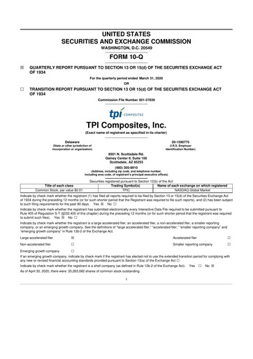 Miniature TPI Composites 10-Q Rapport trimestriel  